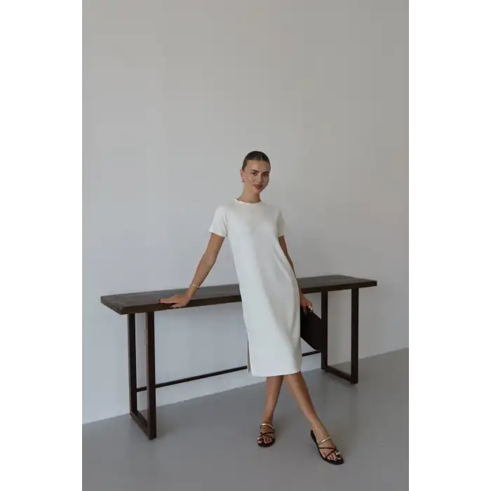 Modal yırtmaçlı elbise beyaz pt