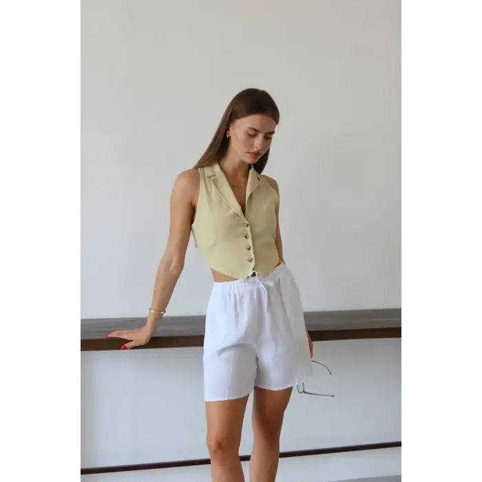 Müslin kumaş şort bağcıklı beyaz pt