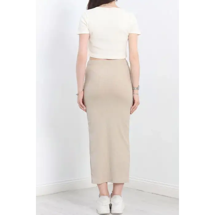 Nakışlı etekli takım bej beyaz s3899