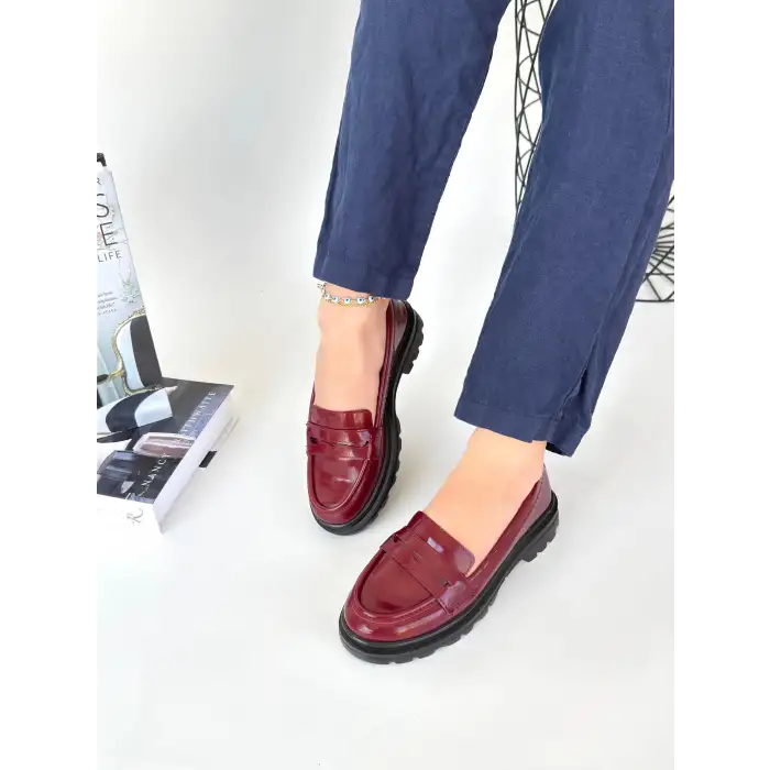 Narli Bordo Rugan Oxford Ayakkabı