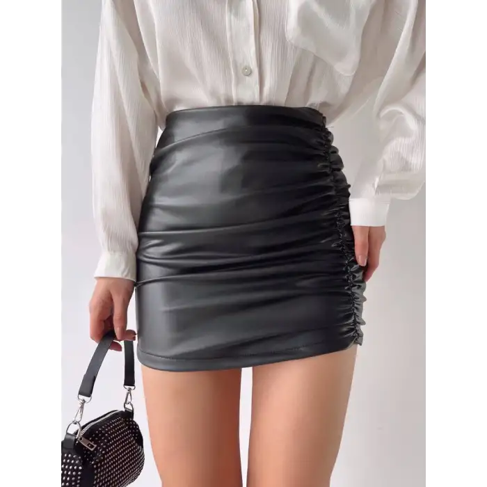 Önden büzgülü etek siyah h24210