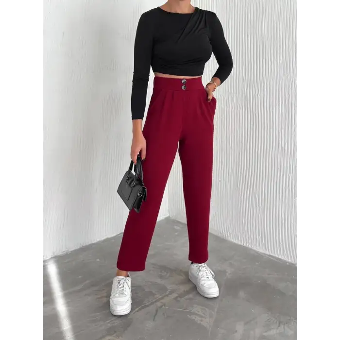 örme krep pantolon çift düğmeli