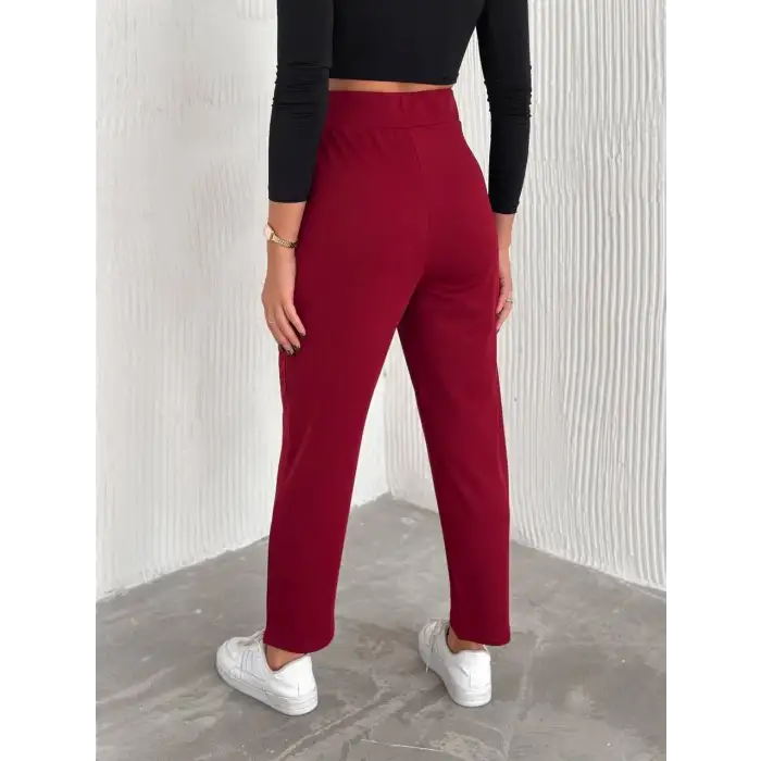 örme krep pantolon çift düğmeli