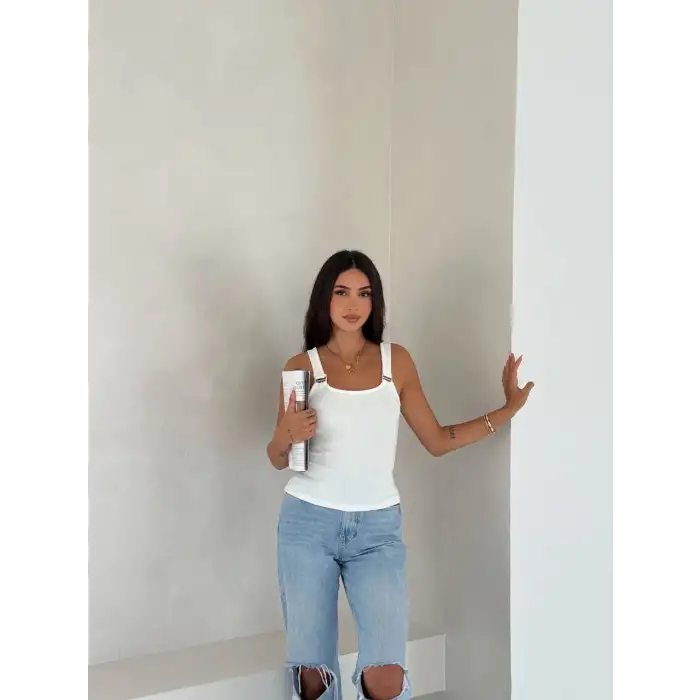 Ottoman toka askılı bluz beyaz s4194