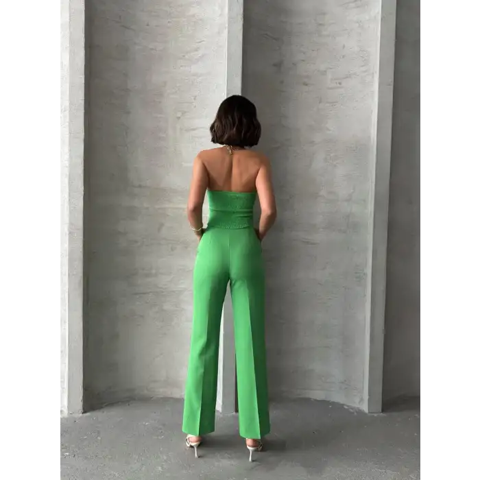 Palazzo pantolonlu alt üst takım yeşil