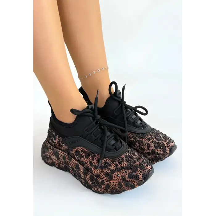 Rimay Kahverengi Cilt Boncuk İşlemeli Spor Ayakkabı