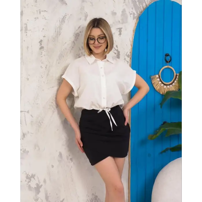 Sıfır kollu bağlamalı crop gömlek beyaz s255359