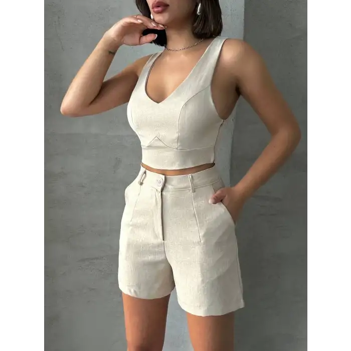 Şortlu keten takım s255014