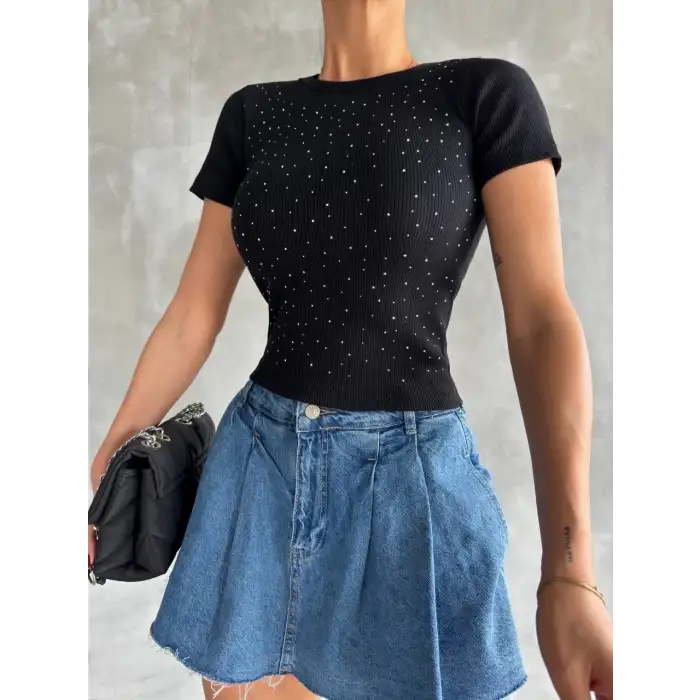 Taş baskılı kaş korse bluz