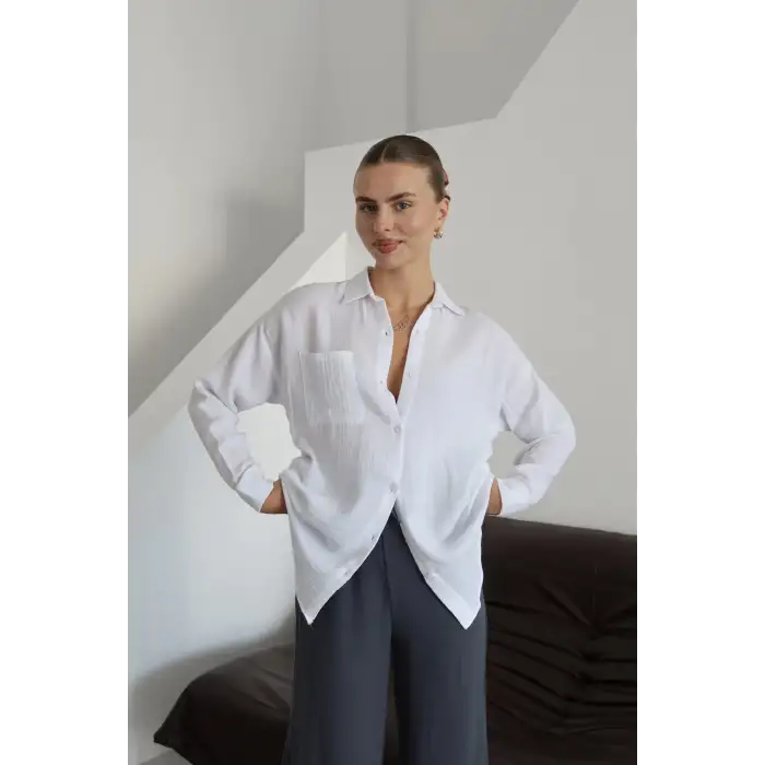 Tek cepli müslin gömlek beyaz pt