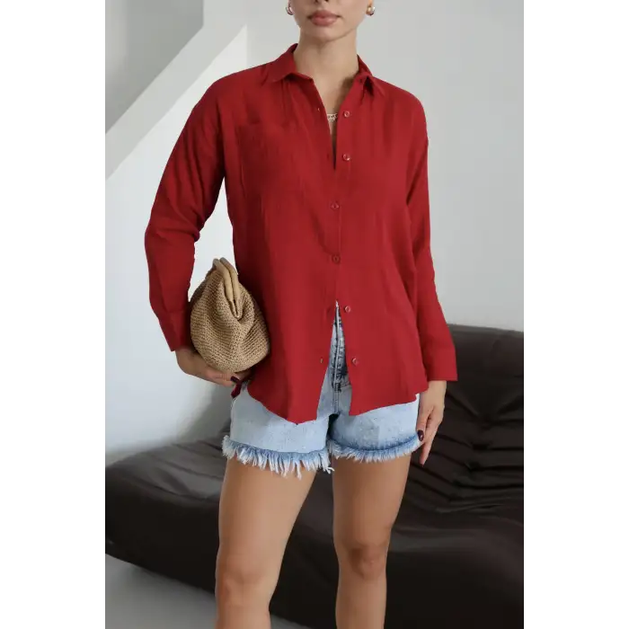 Tek cepli müslin gömlek bordo pt