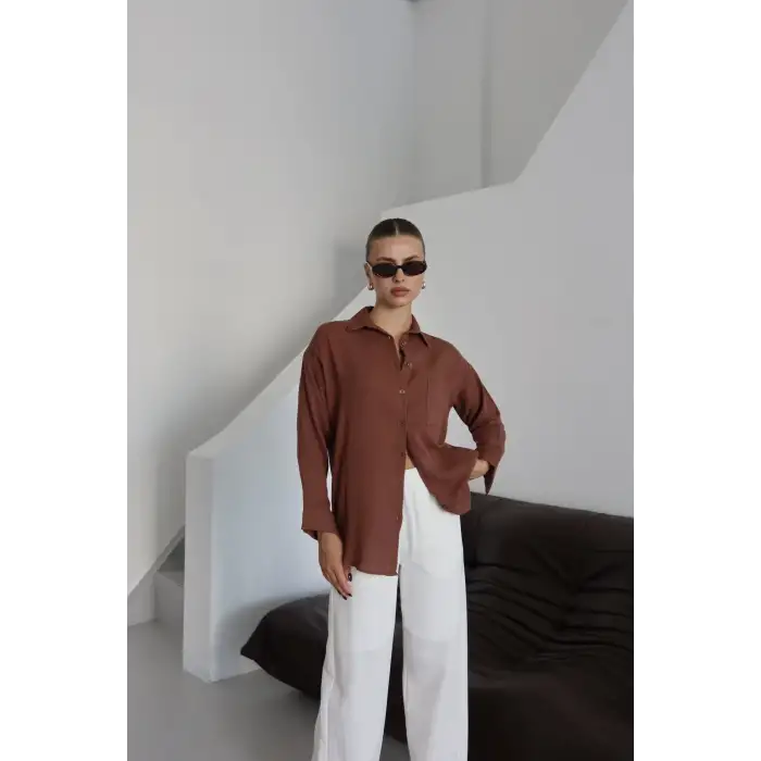 Tek cepli müslin gömlek kahve pt