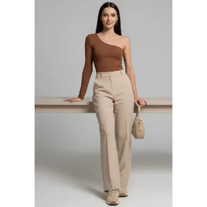 Tek Omuzlu Basic Bluz kahve T4275