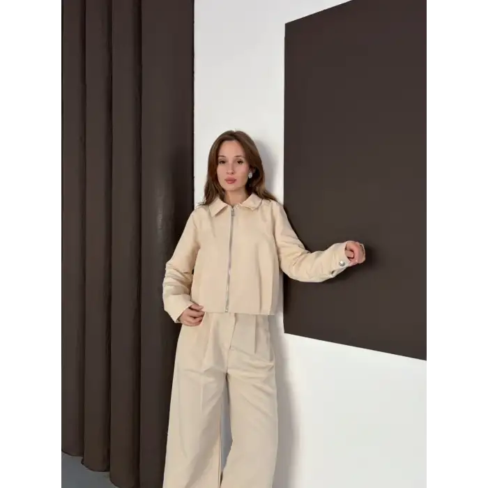 Trenç takım alt üst bej ons