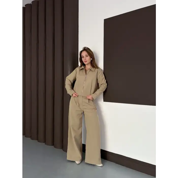 Trenç takım alt üst haki ons