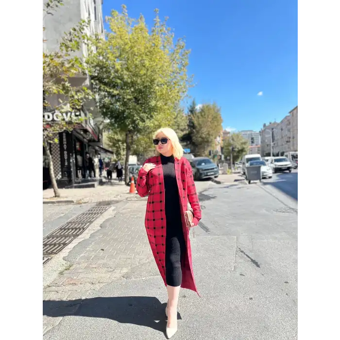 Triko Hırka elbise ikili takım kırmızıSiyah