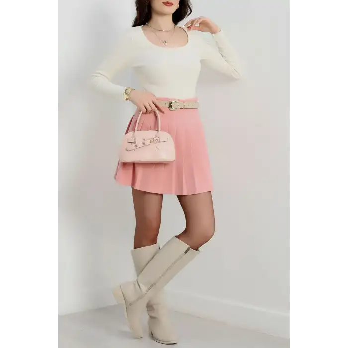 U yaka kaşkorse bluz beyaz A132