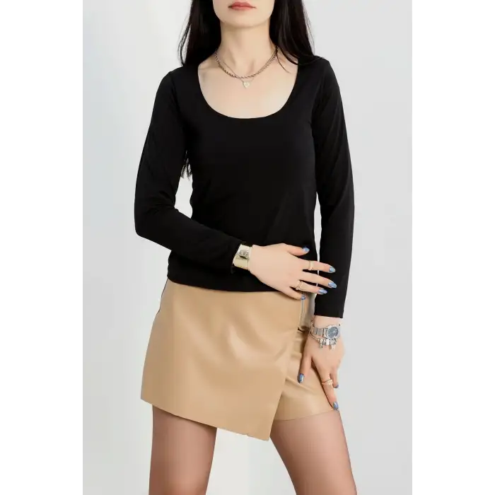 U yaka kaşkorse bluz siyah A132