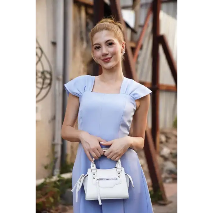 U yaka prenses elbise mavi s255101