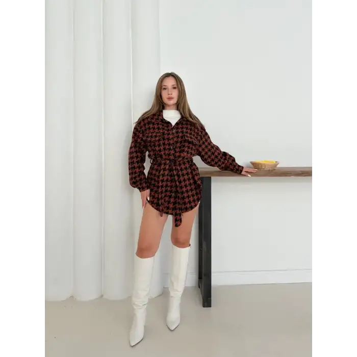 Uzun kaşe gömlek kahvesiyah st255812