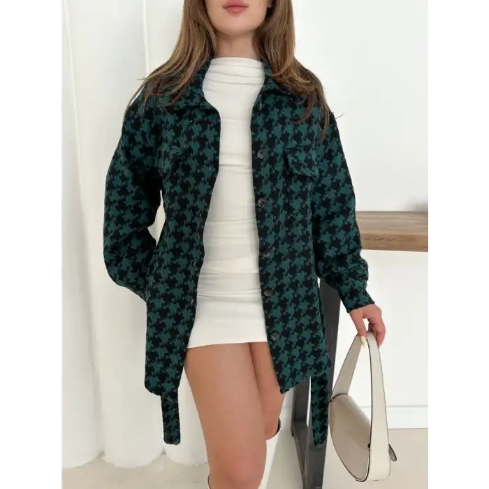 Uzun kaşe gömlek petrol yeşili st255812