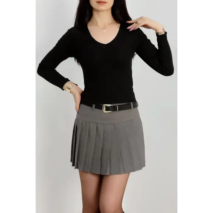 V yaka kaşkorse bluz siyah a3699