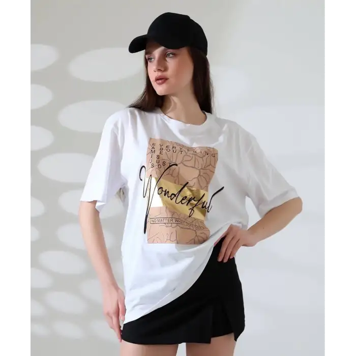 Varak baskılı imza desen tişört