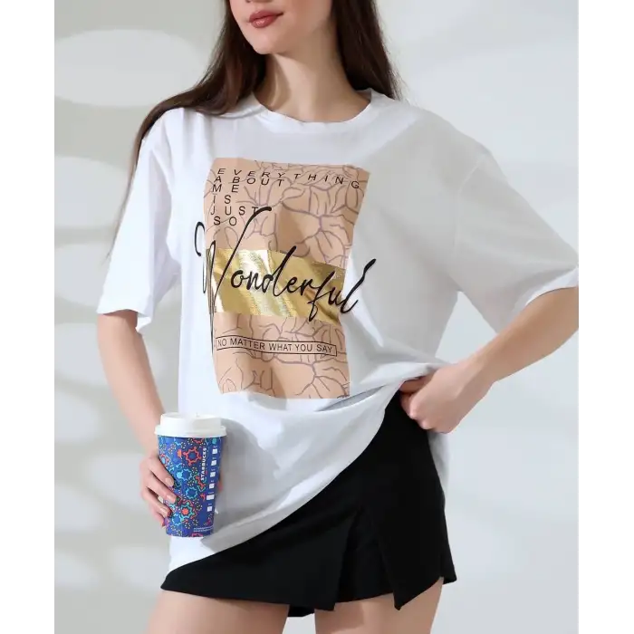 Varak baskılı imza desen tişört