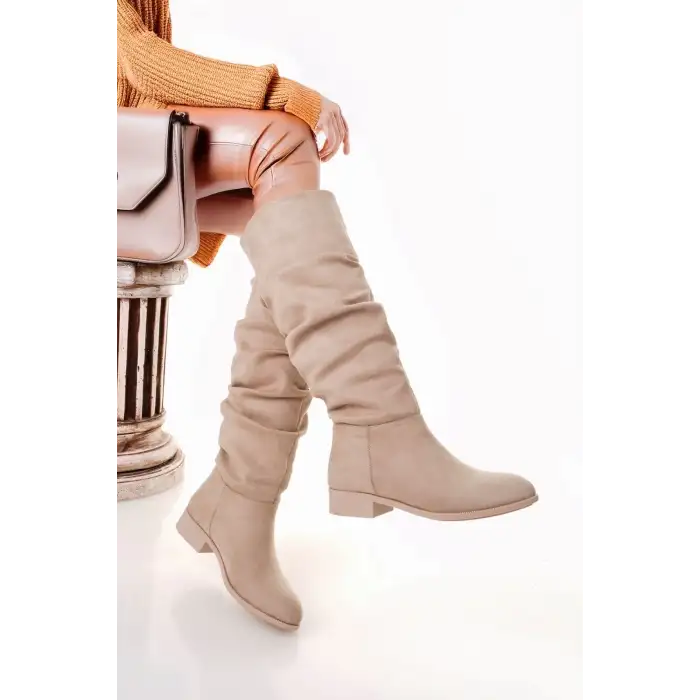 Winda Bej Süet Körüklü Çizme