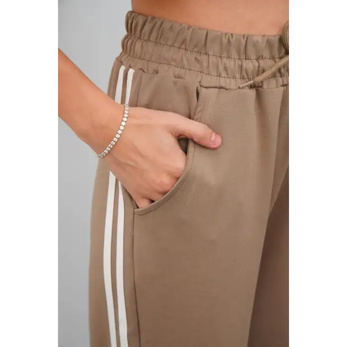 Yandan çift şeritli pantolon vizon