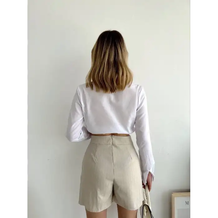 Zincir detaylı çizgili şort etek