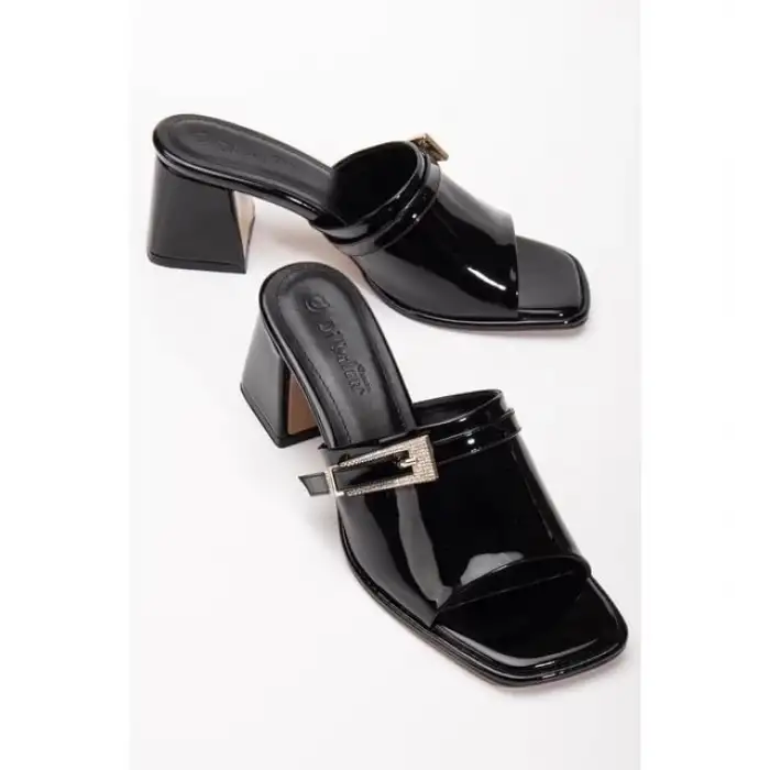 Ziva Siyah Rugan Topuklu Terlik