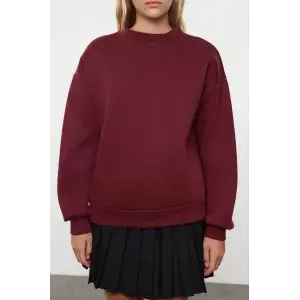 3 iplik şardonlu bisiklet yaka sweatshirt bordo