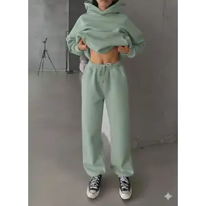 3 iplik şardonlu Lastik paça eşofman mint p510439