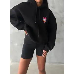 3 iplik şardonlu oversize compact ördek baskılı sweat siyah