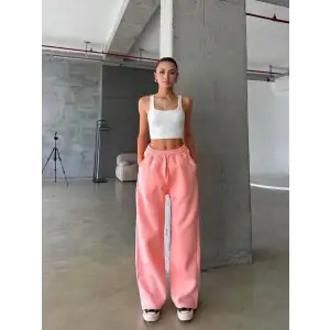 3 iplik şardonlu oversize eşofman somon