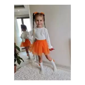 Kız Çocuk Turuncu Tütü Etek. Astarsız Tütü Etek