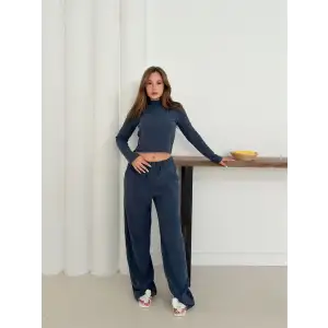 Balıkçı yaka örme takım lacivert st265865