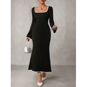 Biyeli uzun elbise siyah