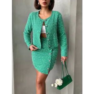 Ceketli etek takım chl kumaş yeşil h24443