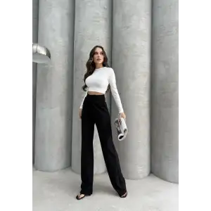 Cırtlı pantolon krep siyah pt