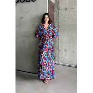 Dokuma baskılı yarasa kol elbise s8124