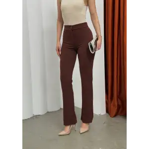 Düğmeli Palazzo pantolon kahve p170091