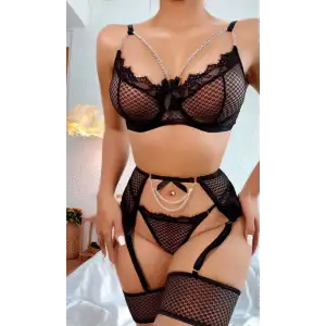 Fantezi Zincirli Siyah Jartiyer Takımı 2057