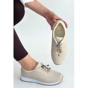 Finna Bej Cilt Bağcıklı Spor Ayakkabı