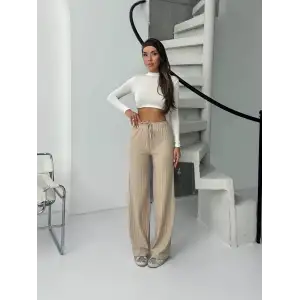 Fitilli şardonlu pantolon bej a4058