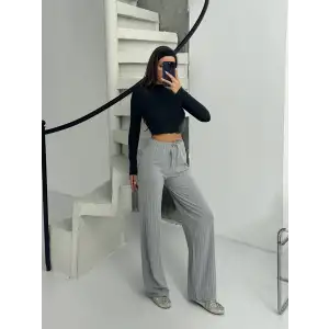 Fitilli şardonlu pantolon gri a4058