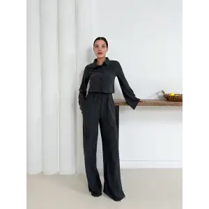 Gömlek yaka kaplama düğmeli takım antrasit st265866