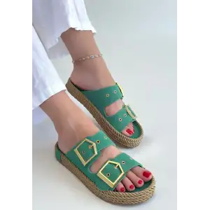 İces Yeşil Nubuk Terlik