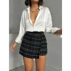 İki düğmeli ch kumaş şort etek siyah h26414